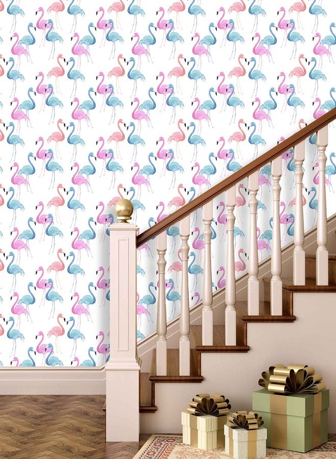 Paper Plane Design 'Blue Pink Flamingo Bird' Wallpaper (PVC Vinyl, Multicolour, 27 sq ft, 3-Pieces) - Image 1